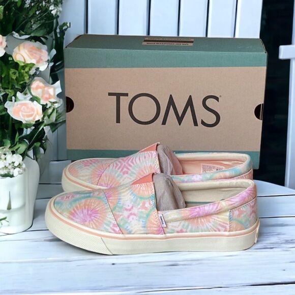 TOMS NIB WOMENS ALPARGATA FENIX SLIP ON CANDY PINK TIE DYE CANVAS SHOE SNEAKER 8 - Picture 1 of 4